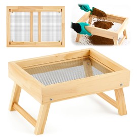 Vicenpal Soil Sifter Dirt Sifter with Folding Bracket for Gardening Wood Compost Sifters for Rocks Sieve with Shovel and Gloves Set Tool Screen Soil Peat Moss Leaves Loam Sand Plants