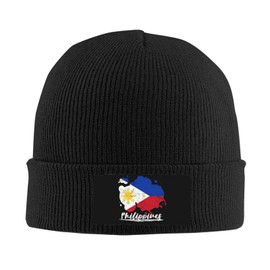 ASYG Cute Philippines Flag Winter Beanie Hats for Men Women Soft Warm Filipino Skull Knit Hat Ski Cap Black
