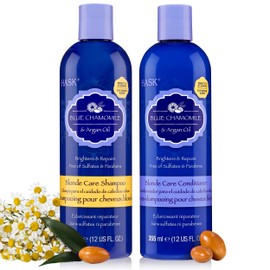 HASK - Juego de shampoo y acondicionador, para cabello rubio, manzanilla azul, protección de color para todo tipo de cabello, sin gluten, sin sulfatos, sin parabenos, sin crueldad animal, 1 shampoo y 1 acondicionador.