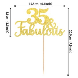 1 pieza dorada de 35 y fabulosa decoración para tartas con purpurina, treinta y cinco fabulosas decoraciones para tartas de feliz 35 cumpleaños para 35 aniversario de boda, suministros de fiesta de cumpleaños