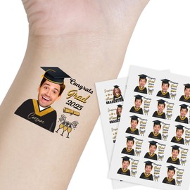 Tattoos for Graduation Custom Temporary Tattoos Body Markers with Face Name Graduation Celebration Gifts for Unisex 15pcs