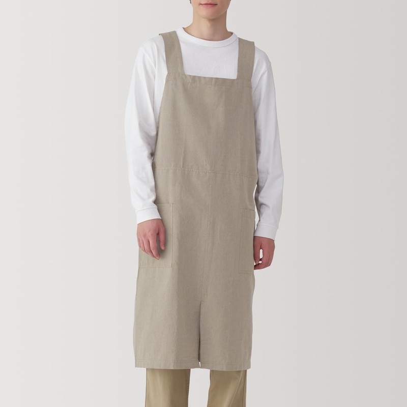 MUJI 84376191 Cotton Plain Weave Work Apron, Dark Beige, Unisex,