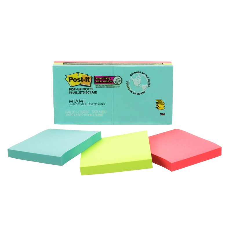Post-it Notes Pop-Up Super Sticky Notes, 3" x 3", 6