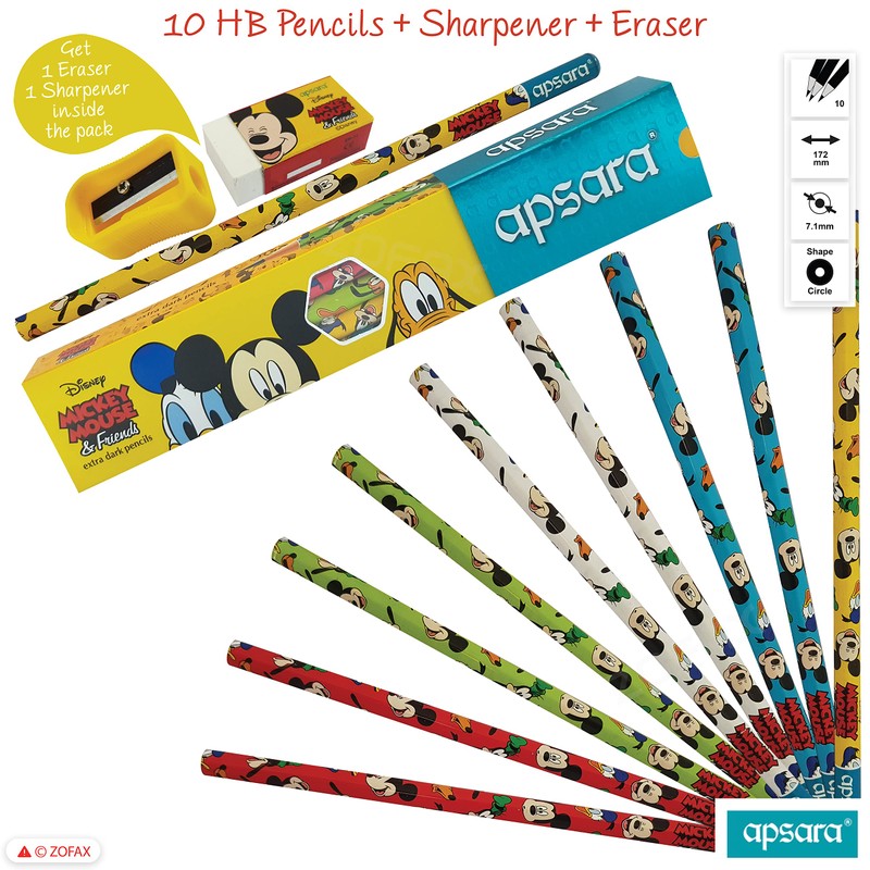 DMM Novelty Pencils, Pack of 10, Pencils Sharpener Eraser Multipack,