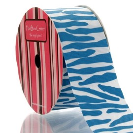 1.5" White/Neon Blue Zebra Grosgrain Ribbon 10 Yard