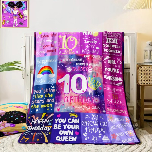 JPSBJWJ 10th Birthday Gift for Girls - Crown Throw Blanket,