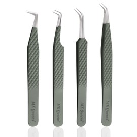 Fiber Tip Lash Tweezers For Eyelash Extension Tweezers Professional Eyelash Extension Tweezer - Set of 4 Pcs Diamond Grip Stainless Steel Fiber Tweezer (4, Green)
