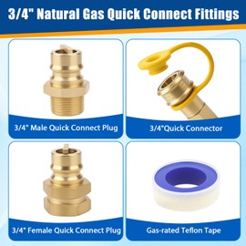 Scienraise 3/4" Quick Connect Natural Gas Fittings for Generators and Grills, Heavy-Duty Brass Connectors for Easy Connect to Your Gas-Powered Equipment, for Generators, Grills, Patio Heaters and More