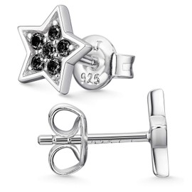 Materia Star Stud Earrings 925 Silver with Zirconia Stones Rhodium-Plated 8 mm for Women or Girls in Jewellery Case, Rhodium-plated (tarnish protection), Cubic Zirconia