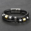 Leather Cuff Bracelet for Men Black Braided Wristbands Double Row