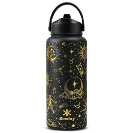 KEWIXY 18oz&32oz Insulated Water Bottle, Flip Straw Lid, Stainless Steel, Leak Proof, 24-hour Cold, Reusable, Portable for Travel, Gym and School Tumbler Mug:_32oz Golden Tarot