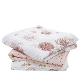 aden + anais 100% Cotton Muslin Musy Squares, Multi-use Baby Cloths for Girls & Boys, 70x70cm, Ideal Newborn & Infant Nursing Set, Perfect Shower Gifts, 3 Pack, Dahlias 7248
