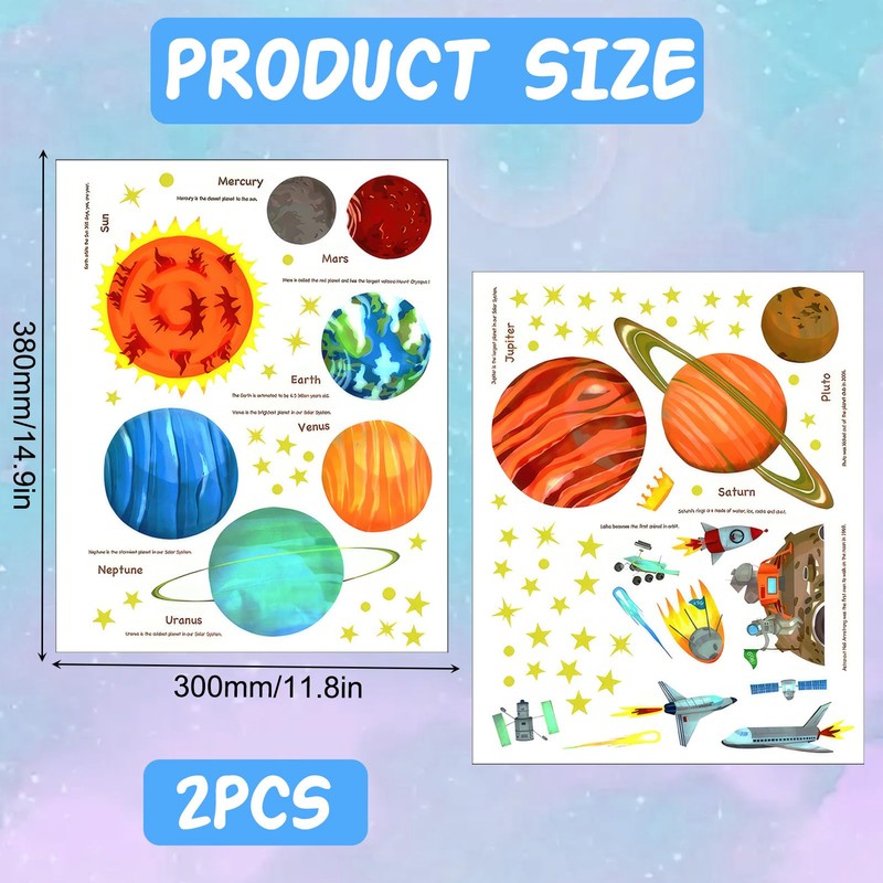 Space Wall Stickers for Kids - Solar System Planet Wall