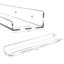 Jansburg Floating Shelves 24 inch Acrylic Wall Ledge Shelves Clear 2 Pack Invisible Display Bookshelf, 5MM Thick Premium Wall Mounted Shelf Bathroom Display Organizer