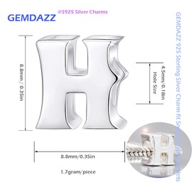 GEMDAZZ - Abalorio de plata de ley 925 con 26 letras del alfabeto, con inicial completa de la A a la Z, se adapta a pulseras europeas, regalo para madre/padre/hija/hija/amigas, Plata de ley, No es una