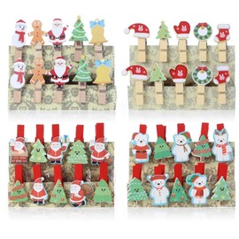 Aililong Pack of 40 Wooden Pegs Christmas Small with Jute String - Decorative Decorative Clips for Photos, Party and Christmas