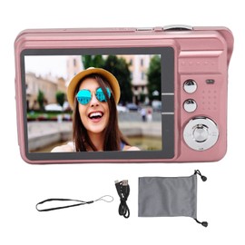 4K Digital Camera 48MP HD 2.7 Inch Screen 8X Zoom Autofocus Auto Beauty Anti Shake Travel Pocket Camera with Fill Light for Teens Kids Pink
