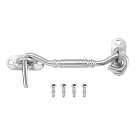 sourcing map 4" Hook and Eye Latch, Barn Door Lock Stainless Steel Cabin Hook Privacy Door Gate Hooks for Window Sliding Door Fence Shed, Silver