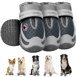 SlowTon Dog Shoes for Large Small Medium Dogs - Breathable Dog Boots with Reflective Strips, Paw Protector for Summer Hot Pavement Outdoor Walking, Anti-Slip Dog Booties for Winter Snow(4 Packs #5)