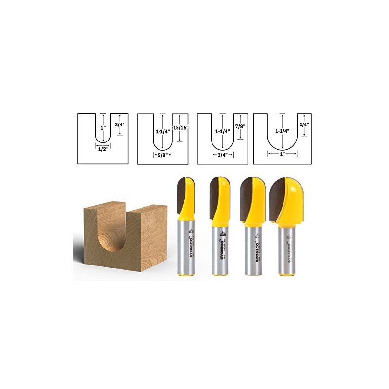 YONICO Round Nose Core Box Router Bit Set 4 Bit