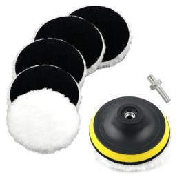 6Pcs Wool Polishing Pads Drill Attachment, 100mm Soft Wool Polishing Buffing Pad, Car Polisher Wheel Pad, Car Waxing Pad with Hook and Loop Drill Adapter, Woolen Car Buffer for Furniture Sanding