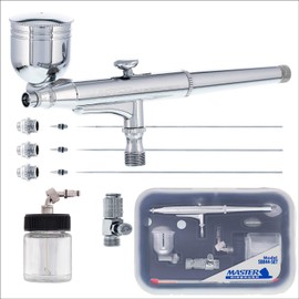 Master Airbrush SB844 Pro Set Dual-Action Side Bowl Feed Airbrush with 3 Nozzle Sets (0.2, 0.3 & 0.5mm Needles, Fluid Tips and Air Caps), Gravity Cup, Siphon Suction Feed Bottle Kit - Auto, Art, Hobby