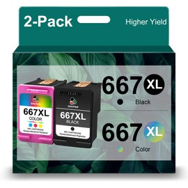 SHUPAN 667XL Ink Cartridge Black and Color Combo Pack, Replacement for HP 667XL 667 XL Ink Cartridges, for HP DeskJet 1275 2374 2375 2376 2775 2776 6075 6475 6476 Printers (1 Black, 1 Tri-Color)