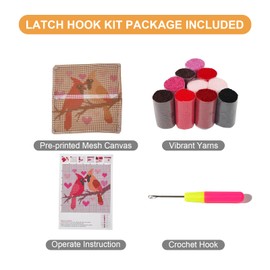 QIONG MENG Latch Hook Kits for Adults, DIY Valentines Day Cardinal Pattern Pillow Cover Kit Needlework Cushion Cover Hand Craft Crochet for Home Decorations Gifts 17 x 17 Inch