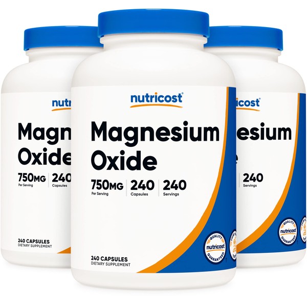 Nutricost Magnesium Oxide 750mg, 240 Capsules (3 Bottles)
