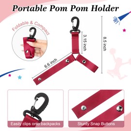 2 PCS Pom Pom Holder Hanger with Snap Button for Backpack Cheerleader Team Tags Cheer Bag Strap Accessories Cheerleading Essentials (Red)