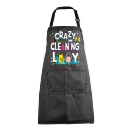 MBMSO Cleaning Apron Crazy Cleaning Lady Apron with Pockets Housekeeping Gift for Cleaning Lovers Housekeeper Apron Women (Cleaning Apron-black)