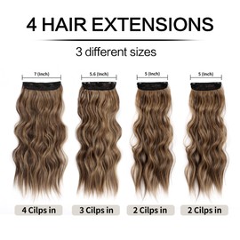 FAELBATY Long Wavy Clip in Hair Extensions for Women Balayage Dark Brown Mix Blonde Hairpieces for Girls 20 Inches Double Weft Thick Hairpieces Synthetic Fiber 4PCS (22H10#)