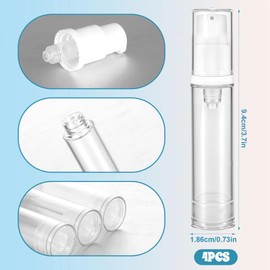 4 Pcs Empty Airless Pump Bottles, Refillable Clear Travel Pump Bottle Lotion Container Vacuum Cosmetic Container Presspump Bottle for DIY Foundation Gel Lotion Moisturiser Shampoo Toiletry(10ml)