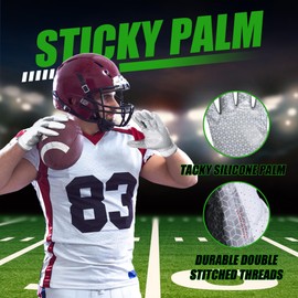 HANDLANDY Lineman Gloves for Men, Grippy Padded Offensive Football Gloves for Adult (White and Silvery, Large)