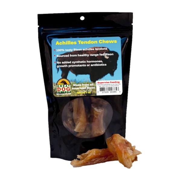 Great Dog Bison Achilles Tendon Chews – 7 oz Bag