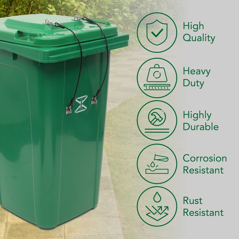 TonGass (4-Pack, Black Garbage Trash Can Lid Lock with Wire