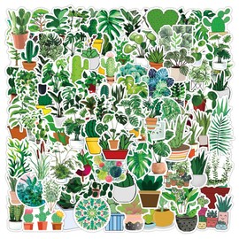 Pack of 100 Green Plant Stickers Water Bottles Laptop Phone Guitar Skateboard Car Bicycle Motorcycle Plants Green Vinyl Stickers Waterproof Aesthetic Decals for Teenagers Children Adults