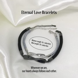Infinity Couple Bracelets Matching Bracelets for Boyfriend Girlfriend Long Distance Relationship Bracelets His and Her BraceletsValentine's Day Gifts for Women Men Lovers - 2pcs Black Silver