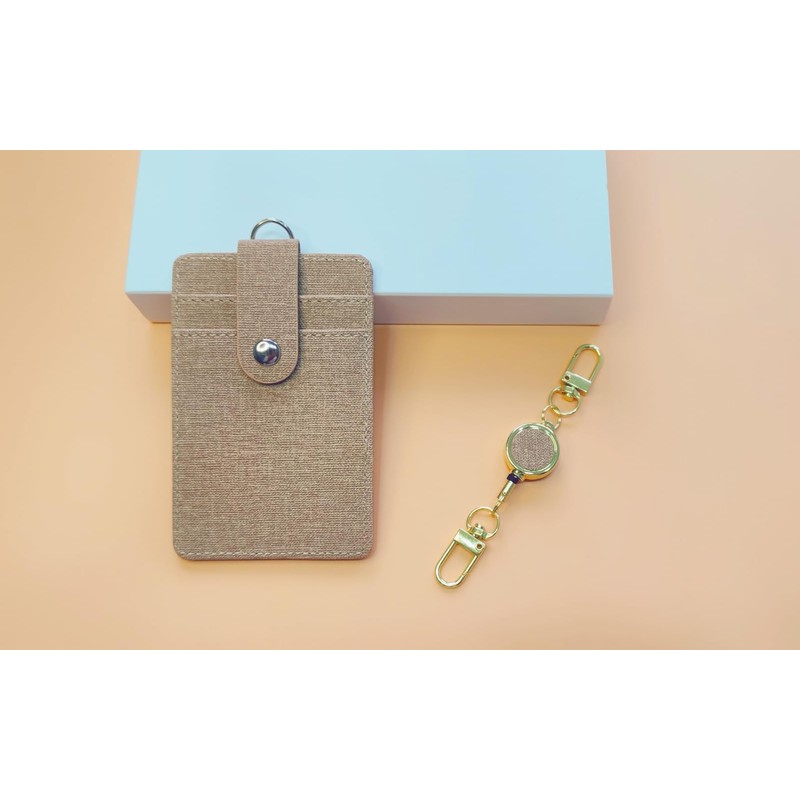 H HARUCO PU-BEIGE Pass Case with Reel for Men, Women,