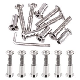 Swpeet - 25 tornillos de unión plateados con rosca hexagonal M6 x 35 mm, chapados en níquel, con tuercas de barril y llave Allen incluida, kit surtido para tornillos ensamblados en muebles