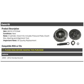 Clutch Kit - Compatible with 2003-2012 Honda Accord 4-Cylinder