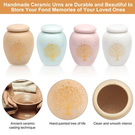 APOMOONS SKleine Urn for Human Ashes Set of 4 Ceramic Mini for Ashes People Urns with Tree of Life Animal Urns for Dogs Urn Cat Urn Keepsake for Safe Storage of Ashes