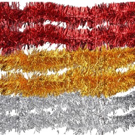 RmKbe Christmas Tinsel Garland Red Gold Silver Christmas Tree Garland Metallic Garland Hanging Decoration Shiny Glittery Tinsel Garland for Christmas Party (6)