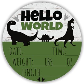 Hello World Newborn Baby Announcement Sign Shower Gift Baby Birth Stats Hospital Photo Props Gender Reveal Girl Boy Neutral Nursery Wall Decor Gifts Baby Book Keepsake (Dinosaurs)