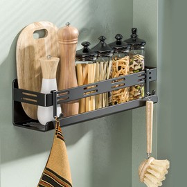 Melairy Shower Shelf No Drilling Bathroom Storage & Organisation Shower Basket, Stainless Steel Bathroom Shelves with Two Hooks for Bathrooms and Kitchens