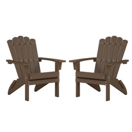 ACUEL Folding HDPE Adirondack Chair Set of 2, Weather-Resistant Patio Chair with Wide Armrests & High Backrest, Fire Pit Chair for Garden, Backyard, Porch - Coffee