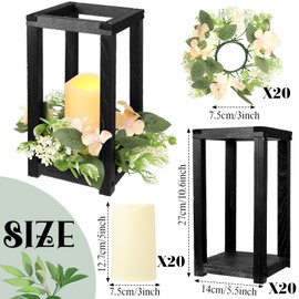 Hushee 60 Pcs Wooden Wedding Lantern Centerpiece Integrated Holders with Candles and Wreaths Rustic Wooden Candle Lantern Decor for Wedding Party Table Valentine Decor (Black)