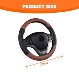 JNNJ Steering Wheel Cover Car, Non-Slip Leather Steering Wheel Cover, Breathable Non-Slip Steering Wheel Cover for Car, Truck, SUV, Microfibre Leather Steering Wheel Cover (Curry)
