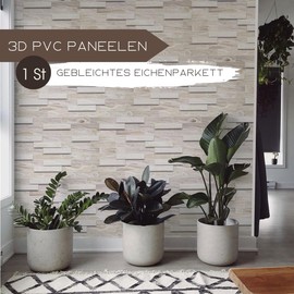 Untitled 3D PVC Wall Panels, Ceiling Panels, Wood Look Panels, 1 Panel - 0.5 m², Wall Decoration, Wall Cladding, Waterproof, Bleached Oak Parquet