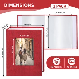 vivinin 2 Pack Photo Album 4x6, Linen Cover Photo Album, Small Photo Album Book for 36 Pockets Hold 72 Pictures, Picture Book for Photos Family Anniversaries Baby Vacations（Red）